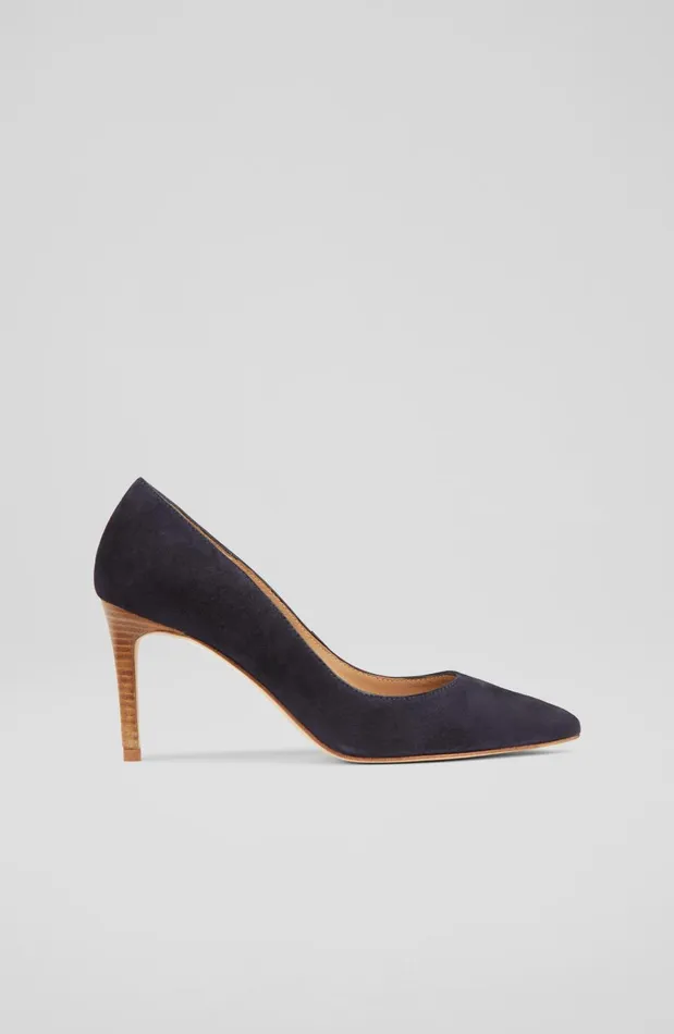 Women Court Shoes LKBennett Floret Navy Suede Pointed Toe Courts Navy