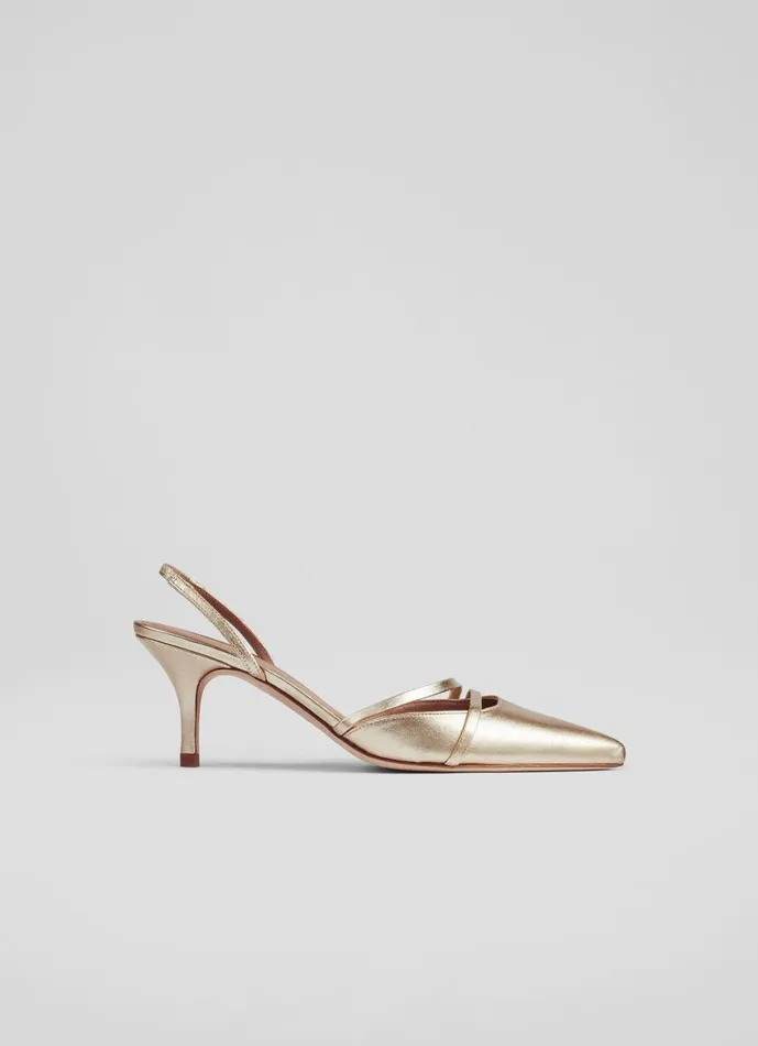 Women Court Shoes LKBennett Madely Gold Double Strap Kitten Champagne