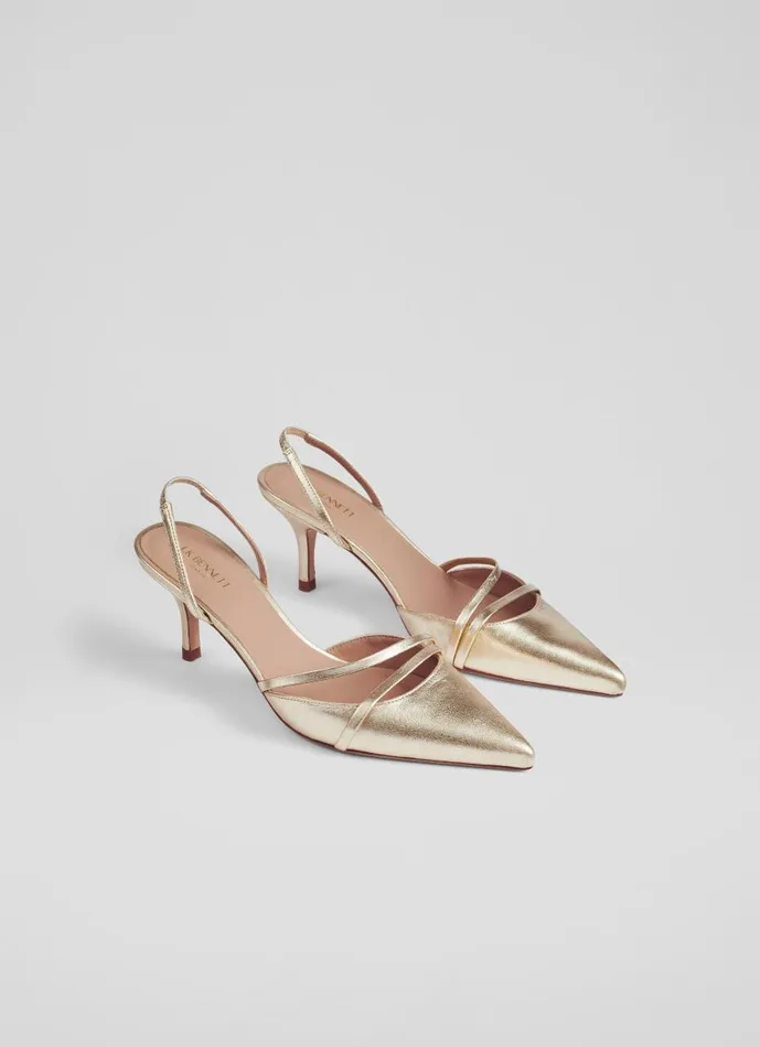 Women Court Shoes LKBennett Madely Gold Double Strap Kitten Champagne