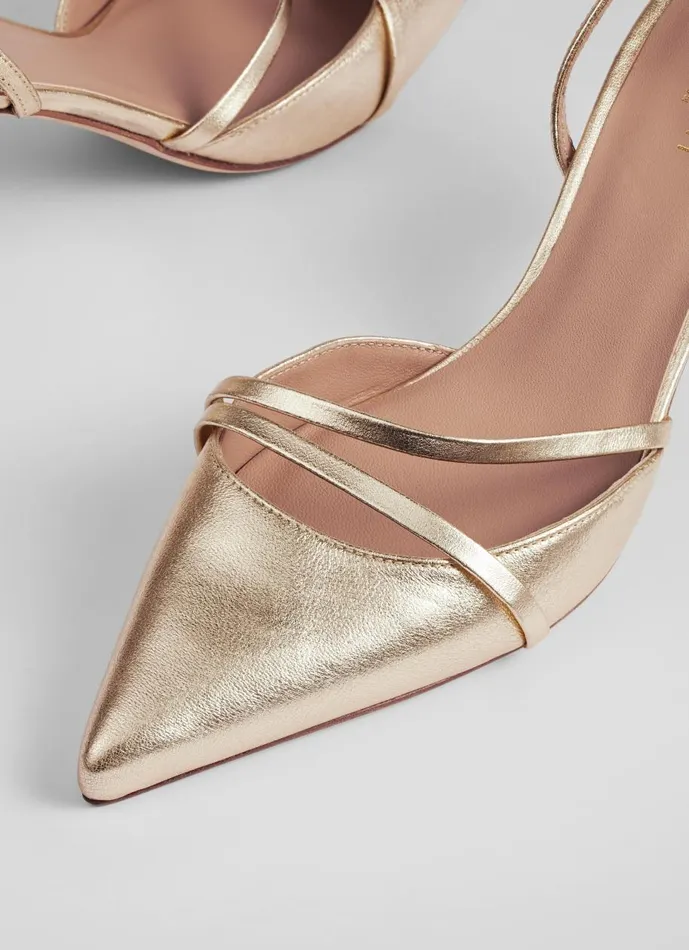 Women Court Shoes LKBennett Madely Gold Double Strap Kitten Champagne
