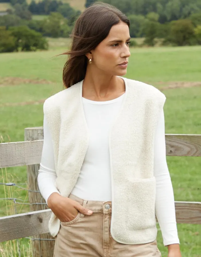 Women Cream Reversible Fleece Borg Gilet Threadbare Jackets