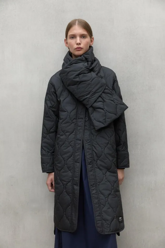 Women Dark Grey Lezna Coat With Band Ecoalf Coats And Jackets