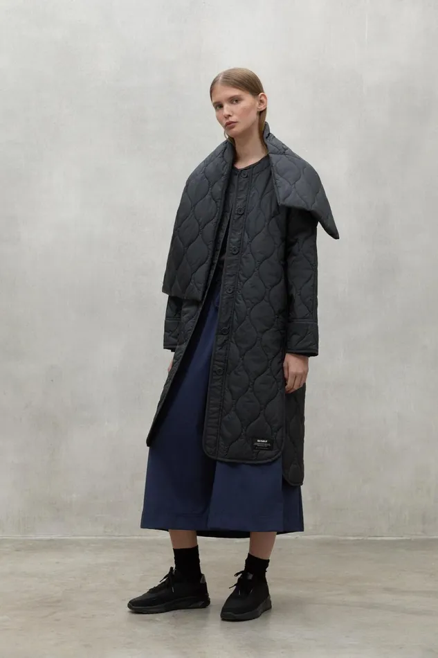 Women Dark Grey Lezna Coat With Band Ecoalf Coats And Jackets