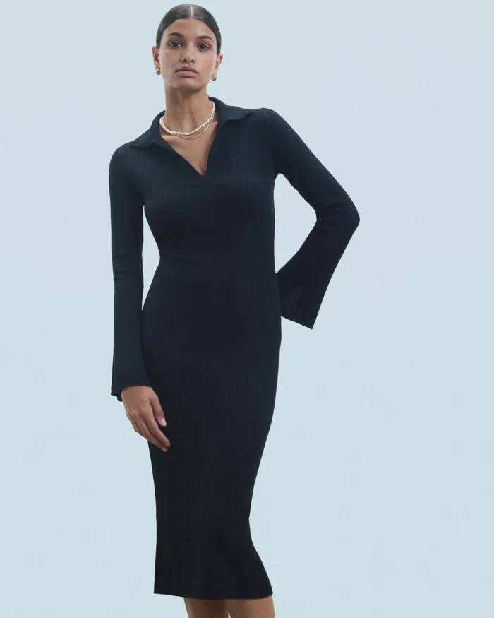 Women Dresses and Jumpsuits From Future Long Sleeve Polo Neck Long Dress Black