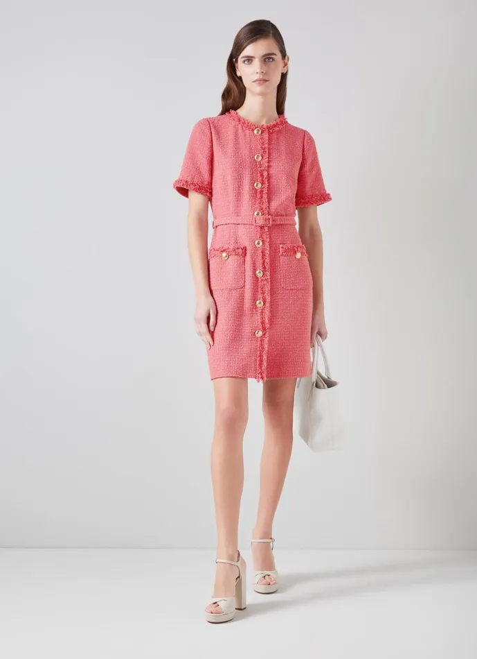 Women Dresses LKBennett Allie Pink Recycled Cotton Italian Tweed Dress Blush