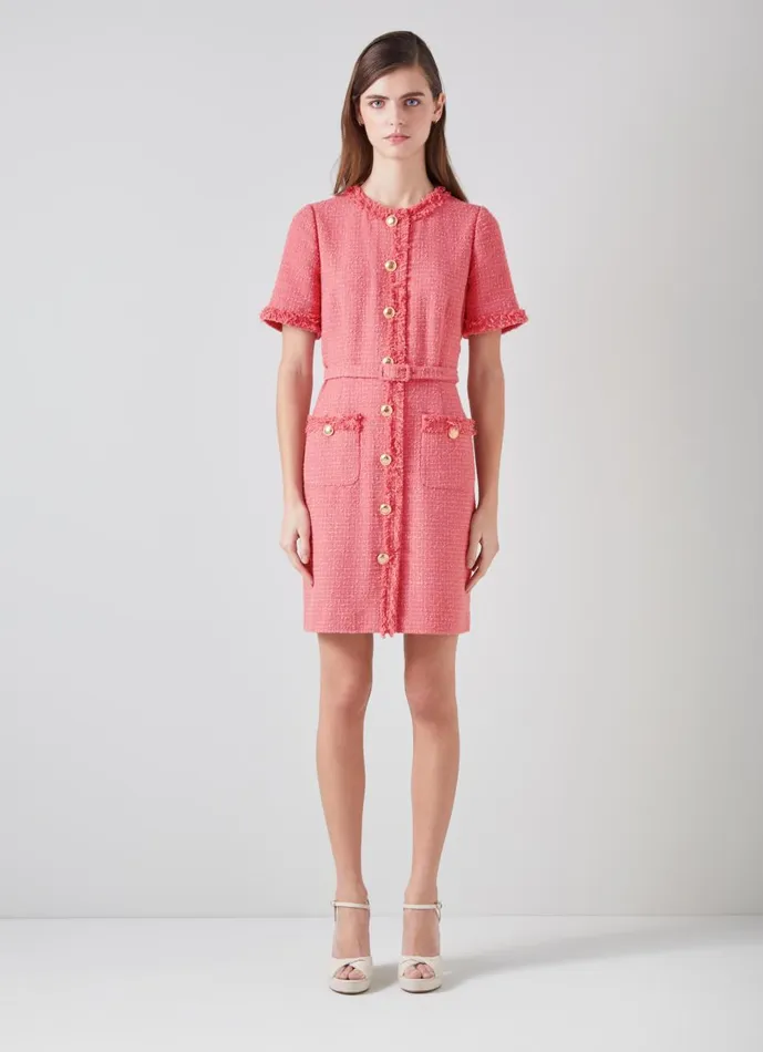 Women Dresses LKBennett Allie Pink Recycled Cotton Italian Tweed Dress Blush Women Dresses LKBennett Allie Pink Recycled Cotton Italian Tweed Dress Blush