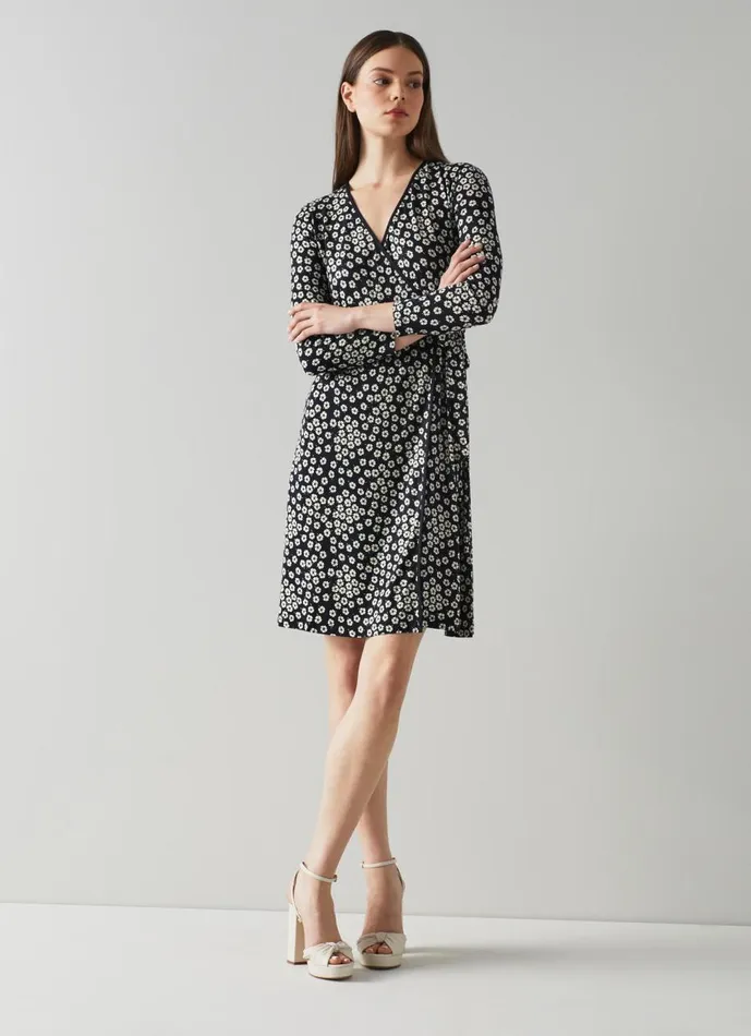 Women Dresses LKBennett Audrey Navy And Cream Daisy Print Jersey Wrap Dress Navycream