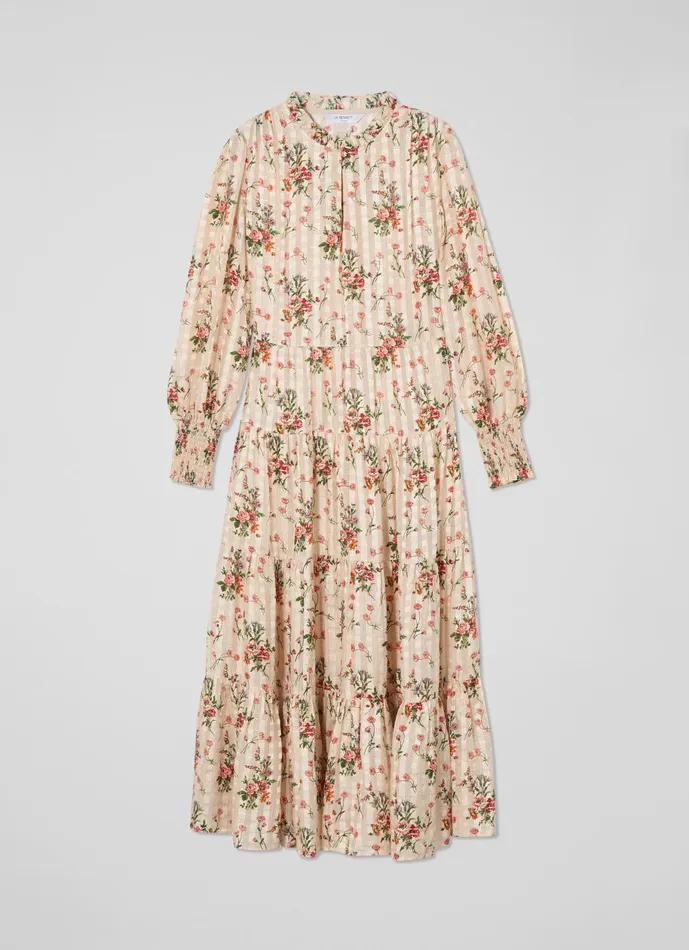 Women Dresses LKBennett Flora Wildflower Metallic Print Dress Cream Women Dresses LKBennett Flora Wildflower Metallic Print Dress Cream