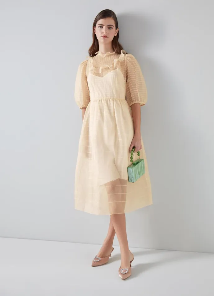 Women Dresses LKBennett Maddie Cream Silk Organza Dress Ecru