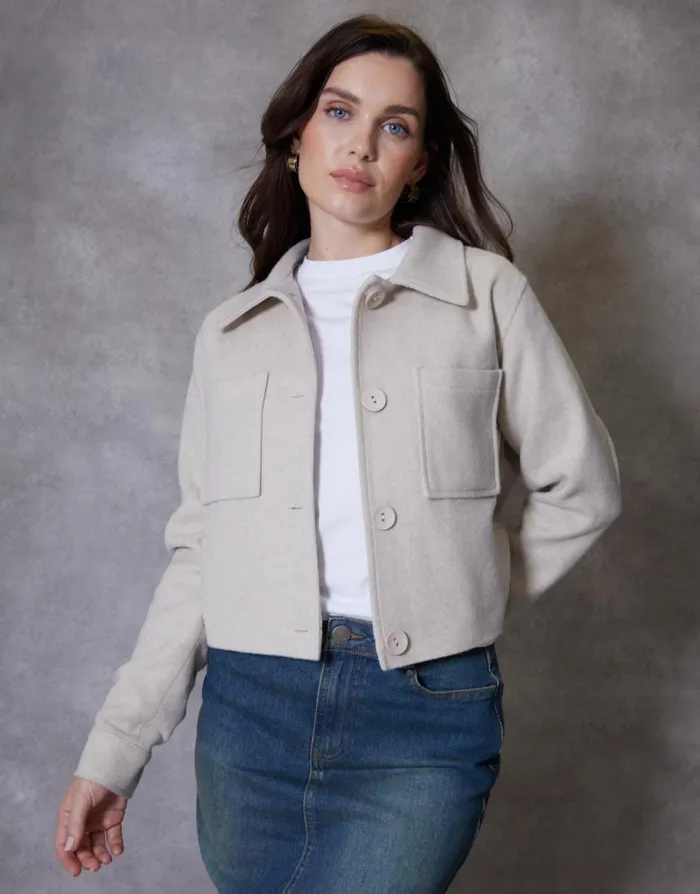 Women Ecru Cropped Brushed Shacket Threadbare Jackets Women Ecru Cropped Brushed Shacket Threadbare Jackets