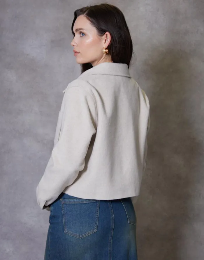 Women Ecru Cropped Brushed Shacket Threadbare Jackets Women Ecru Cropped Brushed Shacket Threadbare Jackets