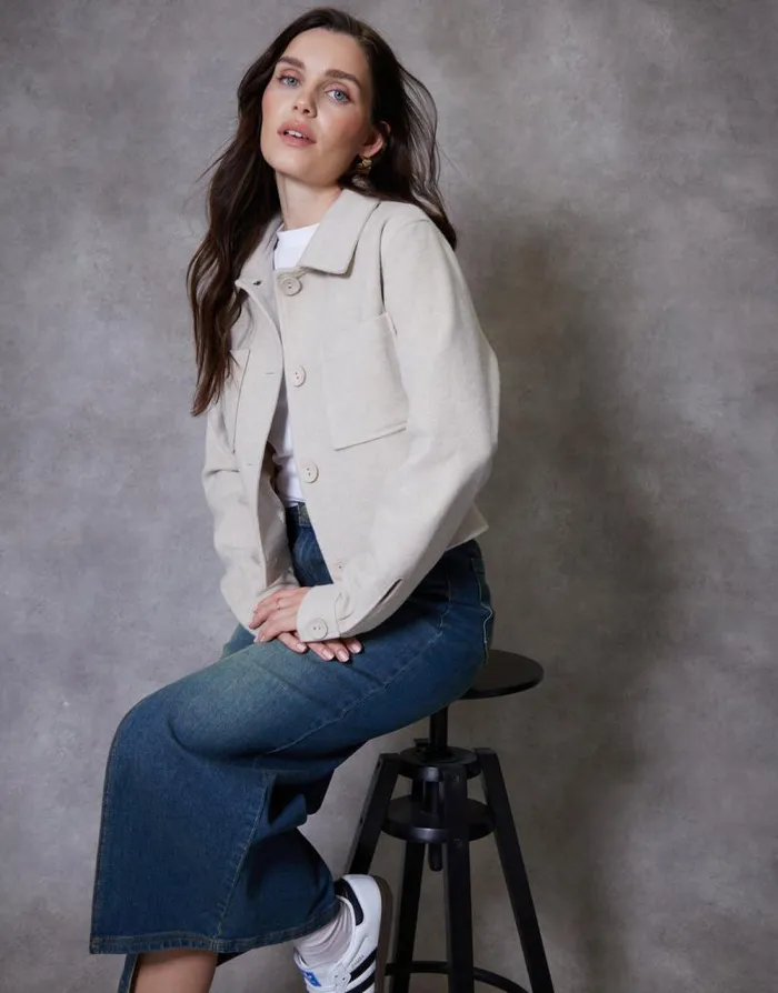 Women Ecru Cropped Brushed Shacket Threadbare Jackets Women Ecru Cropped Brushed Shacket Threadbare Jackets