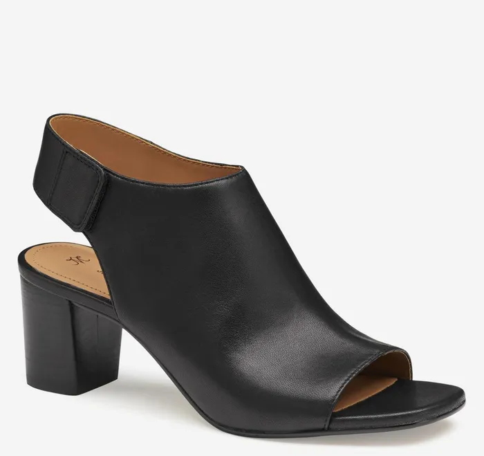Women Evelyn OpenToe Bootie Black Glove Leather JohnstonandMurphy Heels and Platform Wedges