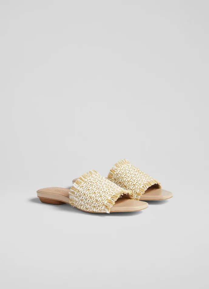 Women Flats LKBennett Meera Cream Raffia Flat Sandals Natural