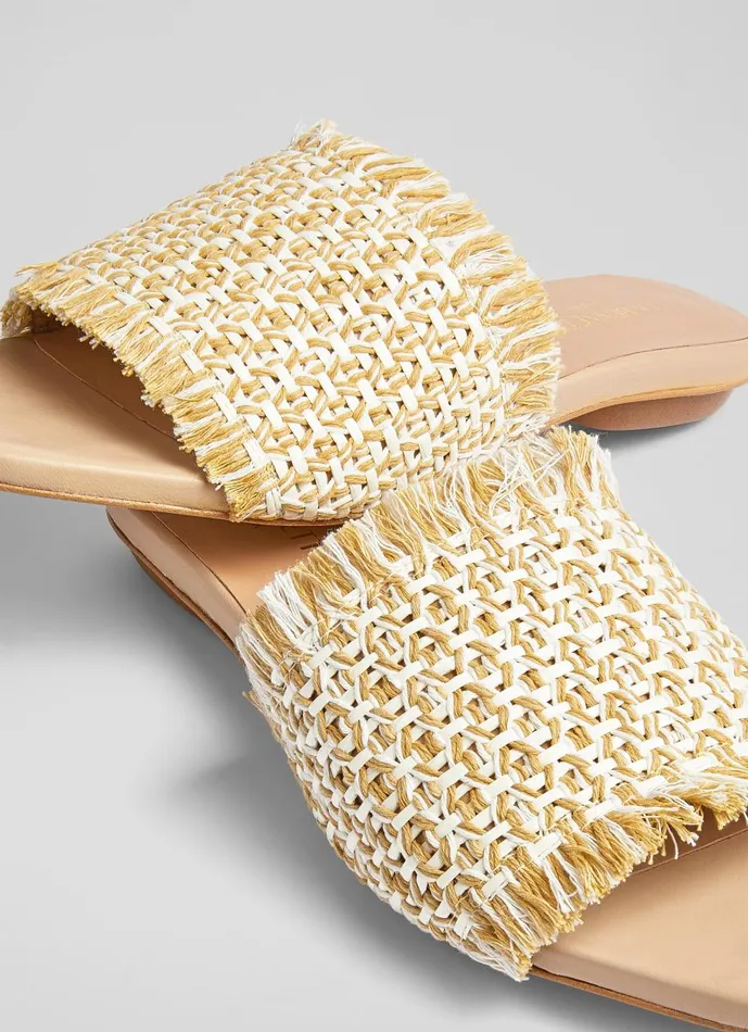 Women Flats LKBennett Meera Cream Raffia Flat Sandals Natural