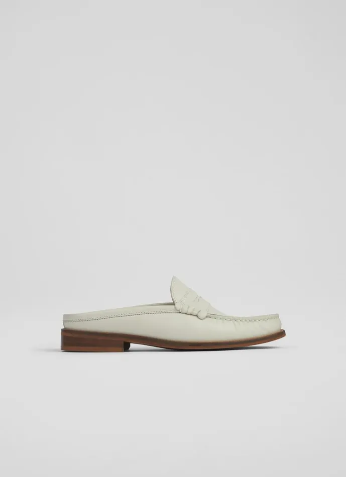 Women Flats LKBennett Oslo Cream Leather Backless Loafers Ecru