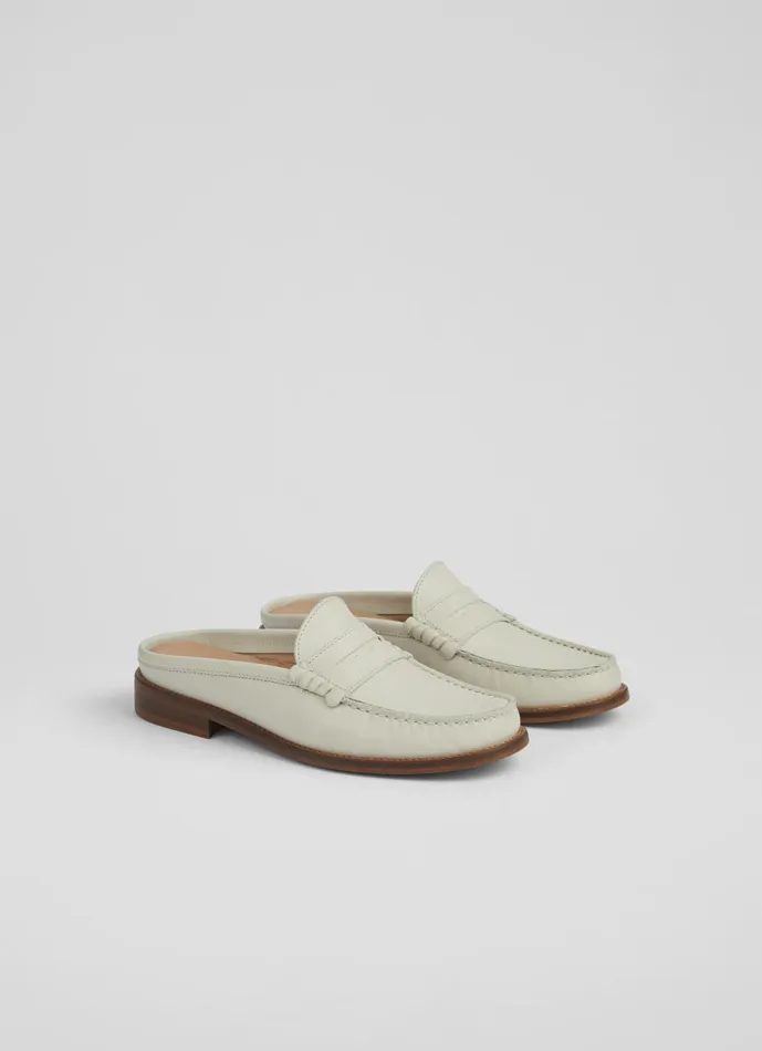 Women Flats LKBennett Oslo Cream Leather Backless Loafers Ecru Women Flats LKBennett Oslo Cream Leather Backless Loafers Ecru