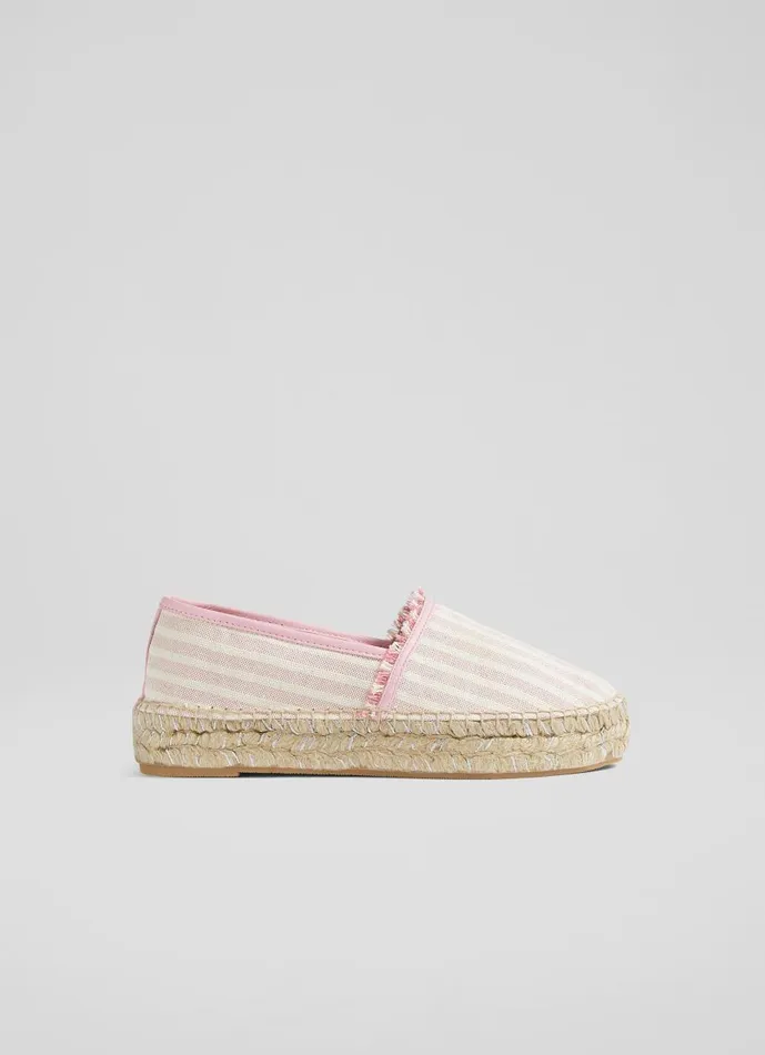 Women Flats LKBennett Tiana Pink Canvas Flatform Espadrilles Light Pink