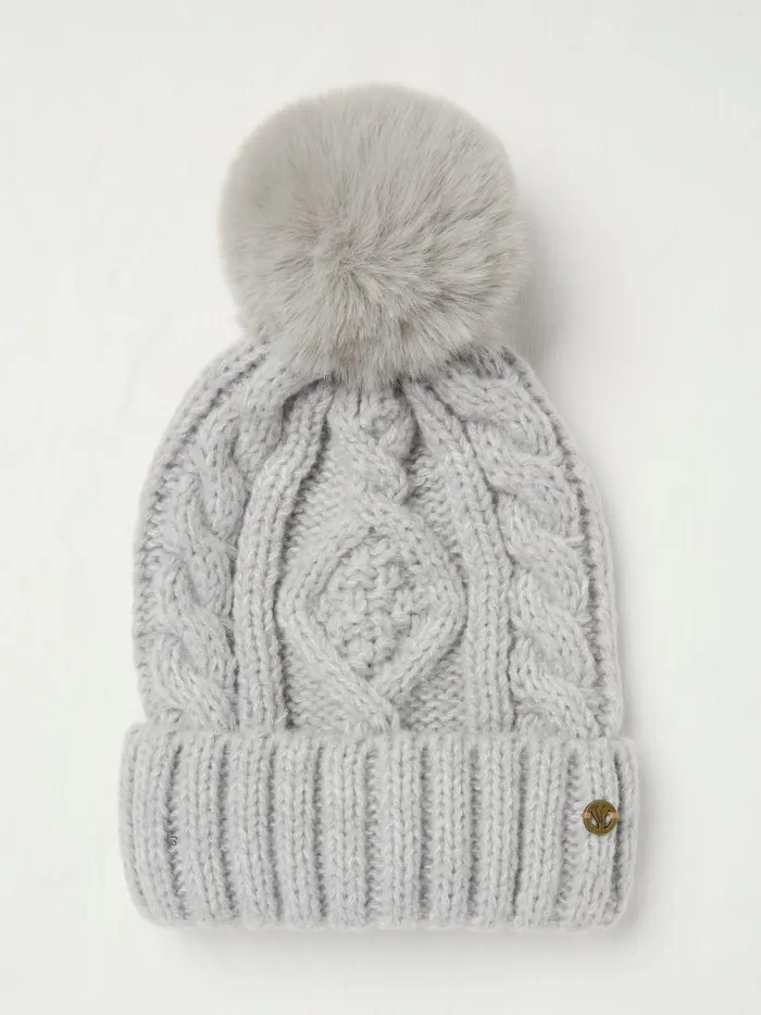 Women Hats Fat Face Grey Billie Cable Bobble Beanie