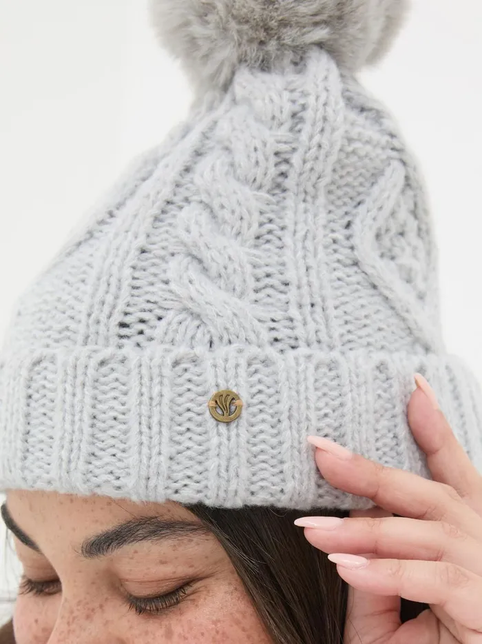 Women Hats Fat Face Grey Billie Cable Bobble Beanie