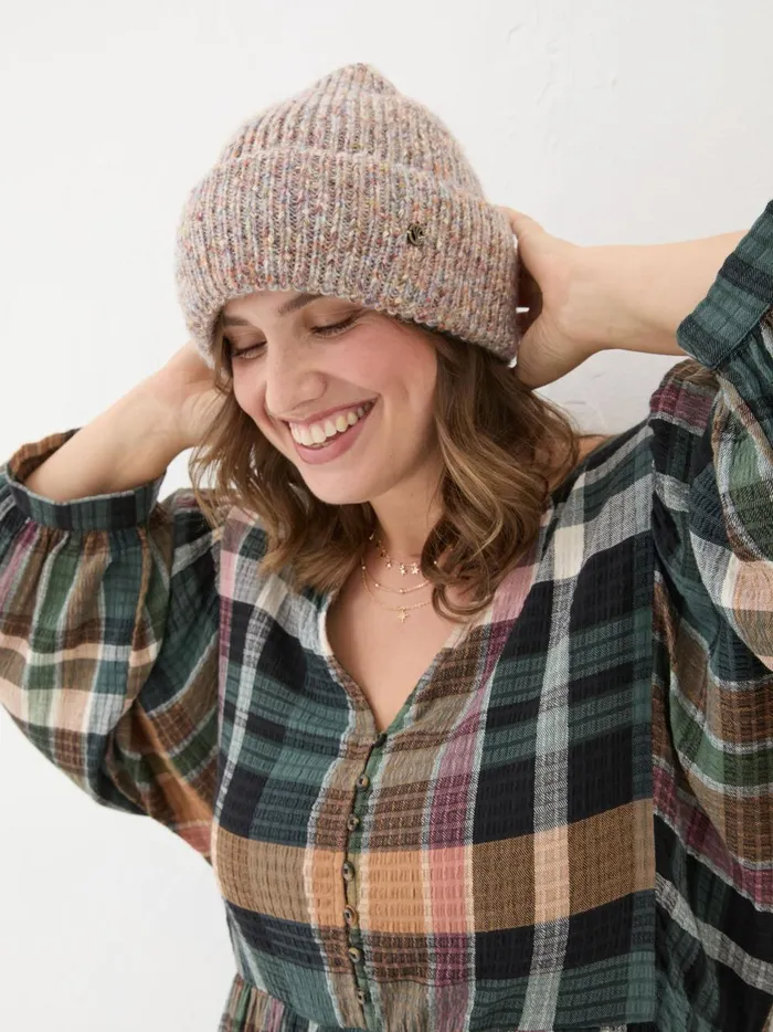 Women Hats Fat Face Natural Nep Beanie