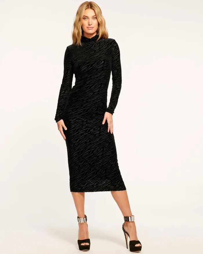 Women Hayley Velvet Midi Dress Zebra Burnout Ramy Brook Dresses