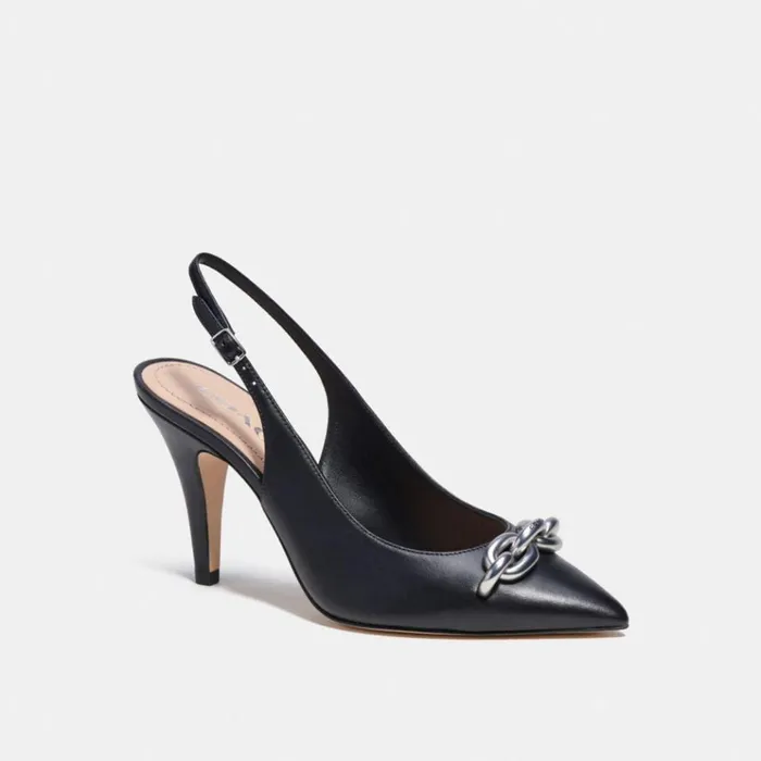 Women Heels Coach Sadie Slingback Pump Blacksilver