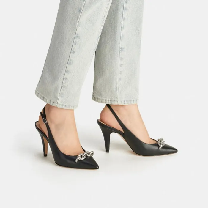 Women Heels Coach Sadie Slingback Pump Blacksilver