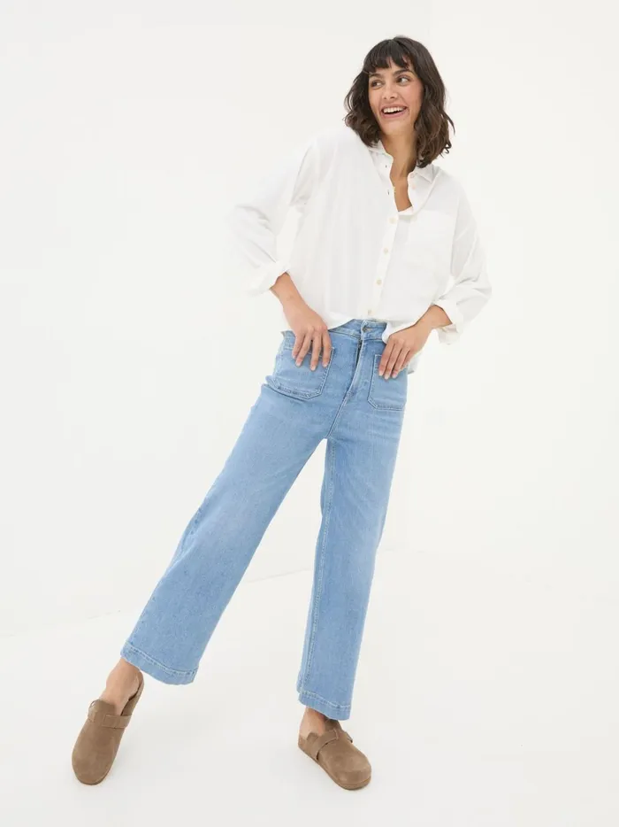 Women Jeans Fat Face Keswick Light Vintage Blue Wide Leg Crop Jeans