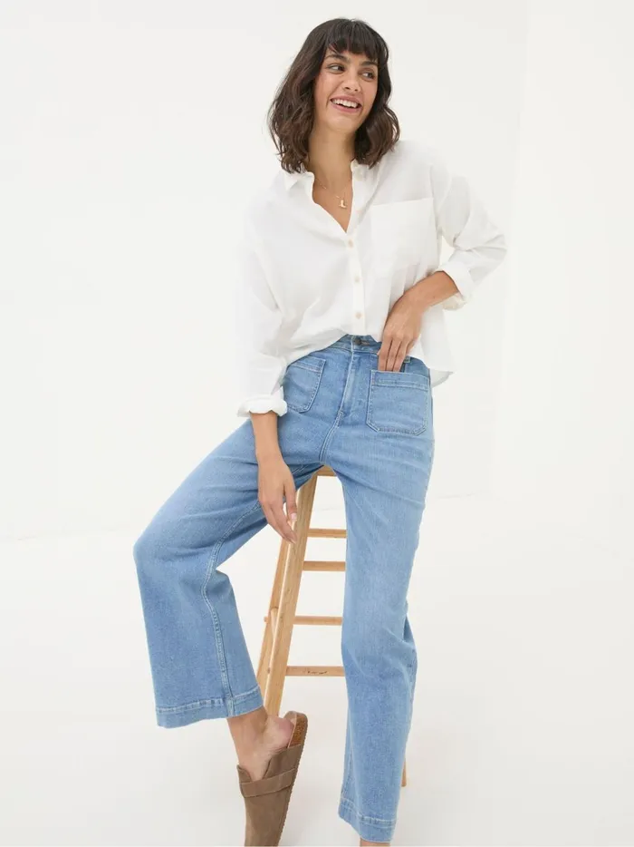 Women Jeans Fat Face Keswick Light Vintage Blue Wide Leg Crop Jeans