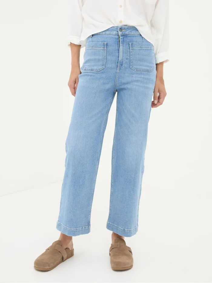 Women Jeans Fat Face Keswick Light Vintage Blue Wide Leg Crop Jeans
