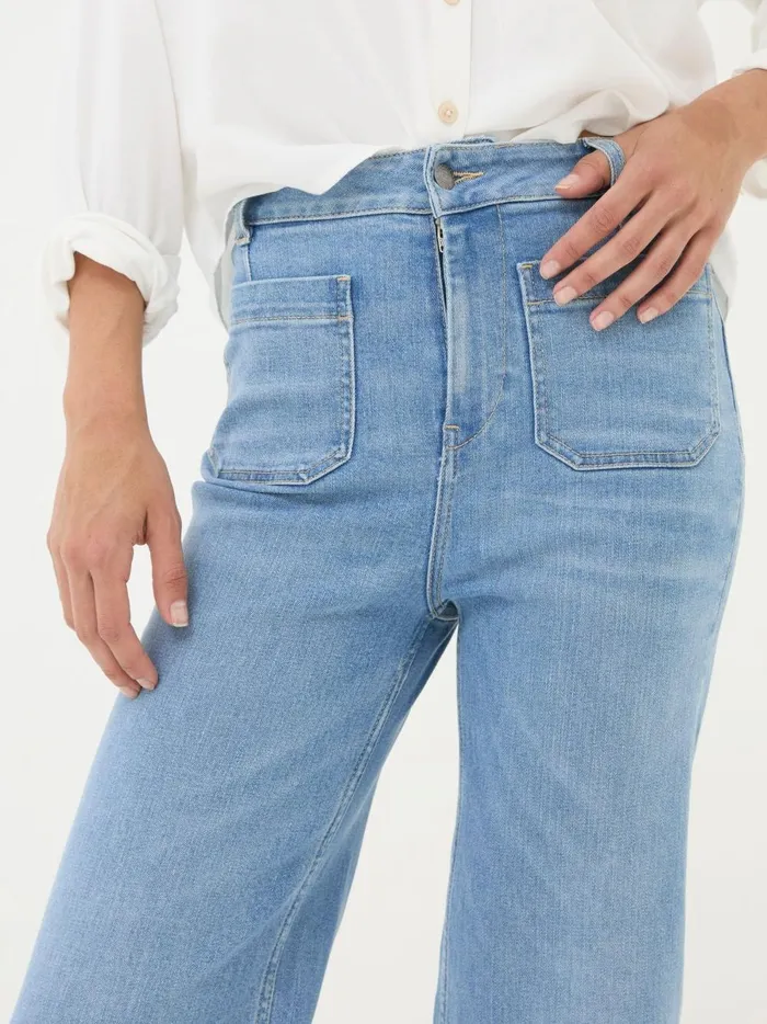 Women Jeans Fat Face Keswick Light Vintage Blue Wide Leg Crop Jeans