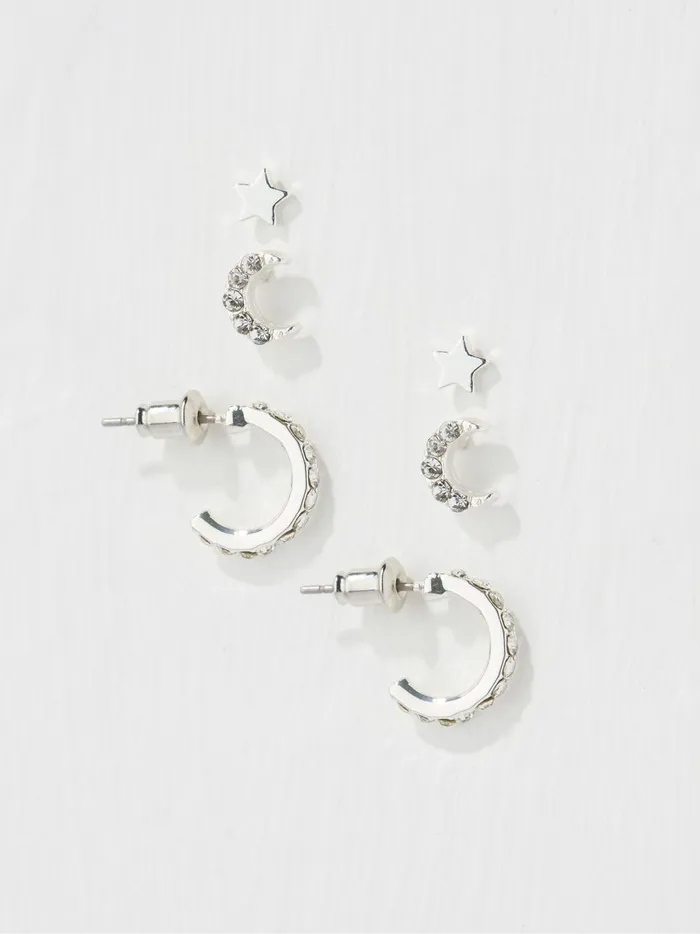 Women Jewellery Fat Face Silver Star Moon Multi Pack Earrings