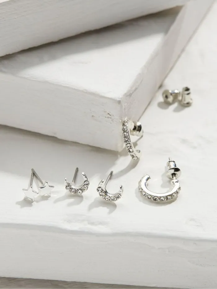 Women Jewellery Fat Face Silver Star Moon Multi Pack Earrings