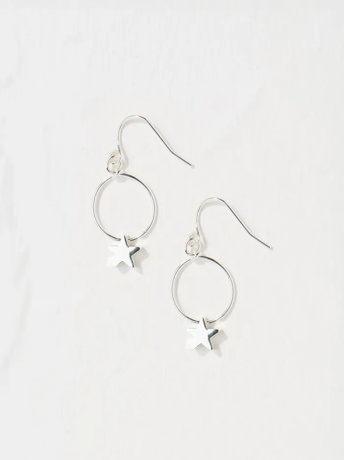 Women Jewellery Fat Face Silver Tone Star Drop Earrings