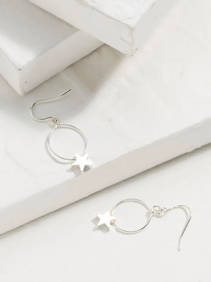Women Jewellery Fat Face Silver Tone Star Drop Earrings