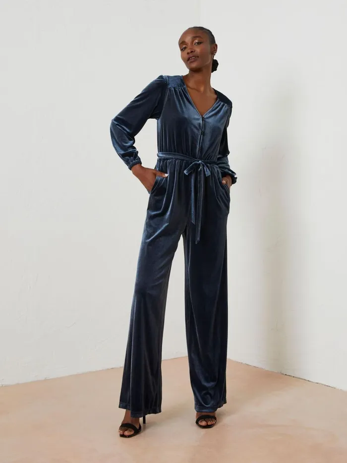Women Jumpsuits and Playsuits Fat Face Blue Juniper Velvet Jumpsuit