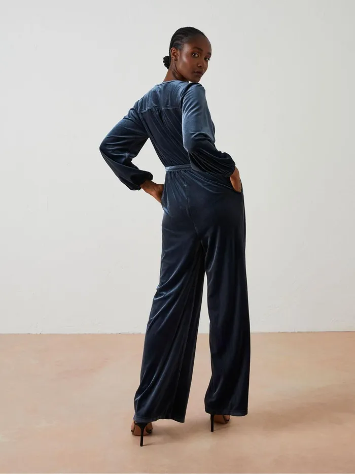 Women Jumpsuits and Playsuits Fat Face Blue Juniper Velvet Jumpsuit