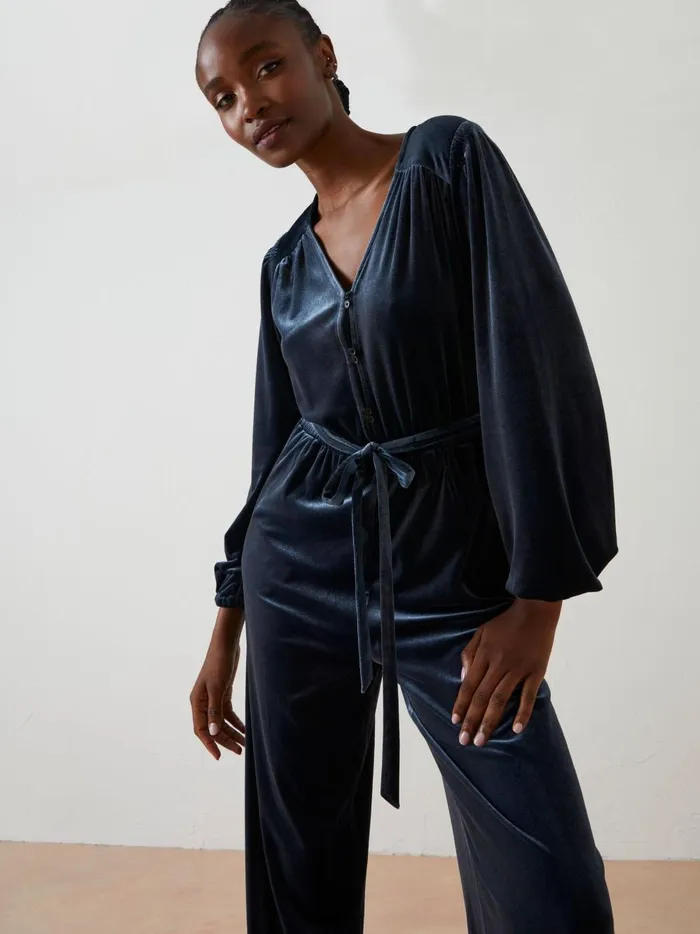 Women Jumpsuits and Playsuits Fat Face Blue Juniper Velvet Jumpsuit