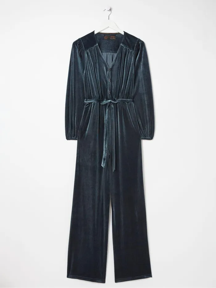 Women Jumpsuits and Playsuits Fat Face Blue Juniper Velvet Jumpsuit