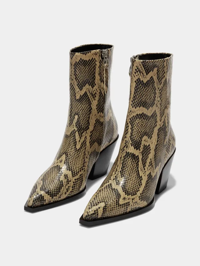 Women Kara SnakeEffect Leather Cowboy Ankle Boots Aeyde Ankle Boots