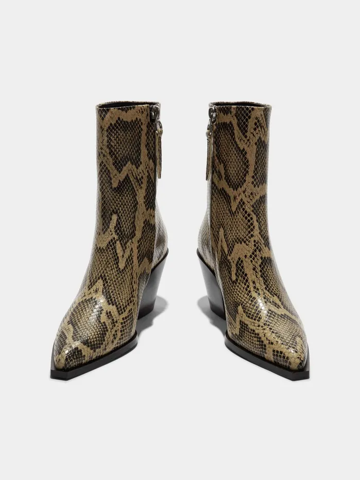 Women Kara SnakeEffect Leather Cowboy Ankle Boots Aeyde Ankle Boots