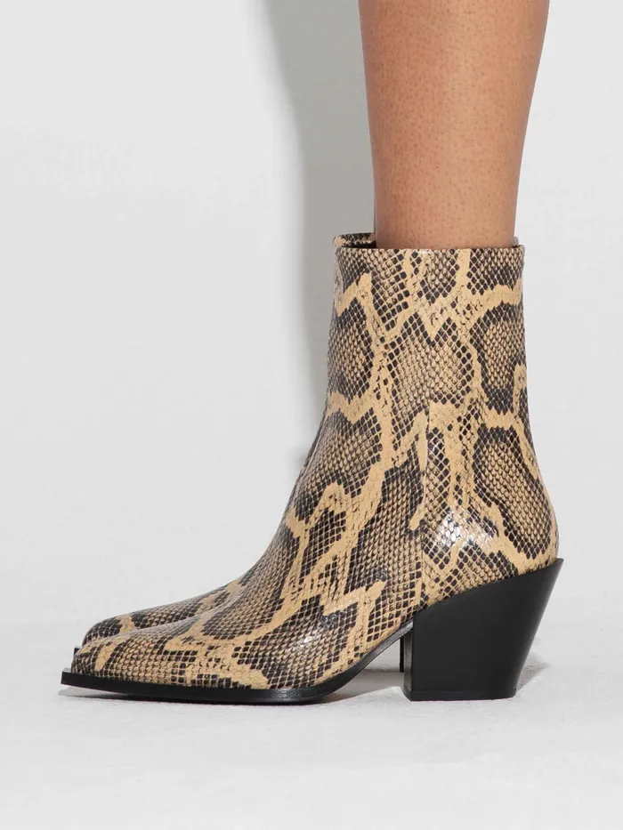 Women Kara SnakeEffect Leather Cowboy Ankle Boots Aeyde Ankle Boots