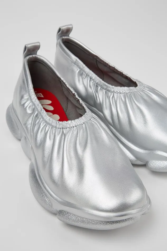 Women Karst Silver Leather Shoes Camper Ballerinas
