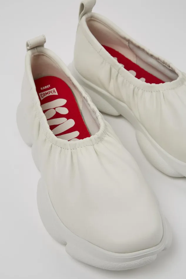 Women Karst White Leather Shoe Camper Ballerinas