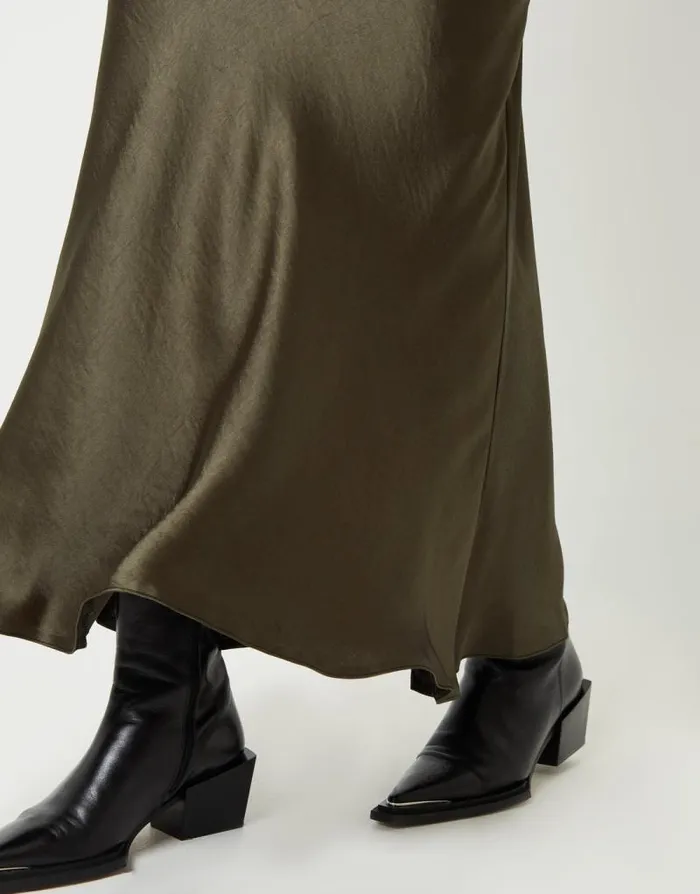 Women Khaki Maxi Satin Slip Skirt Threadbare Skirts Women Khaki Maxi Satin Slip Skirt Threadbare Skirts