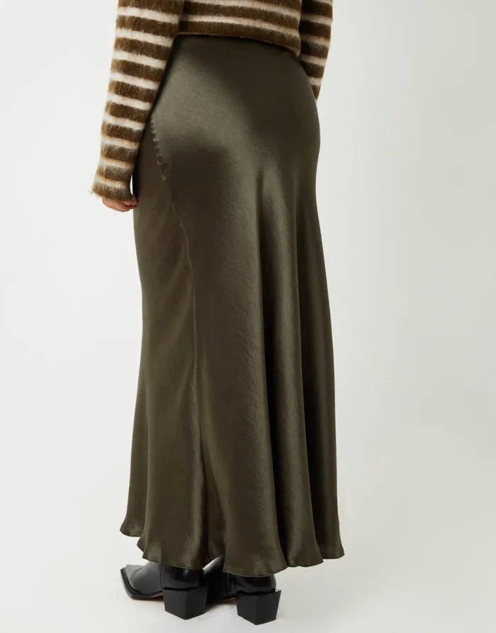 Women Khaki Maxi Satin Slip Skirt Threadbare Skirts Women Khaki Maxi Satin Slip Skirt Threadbare Skirts