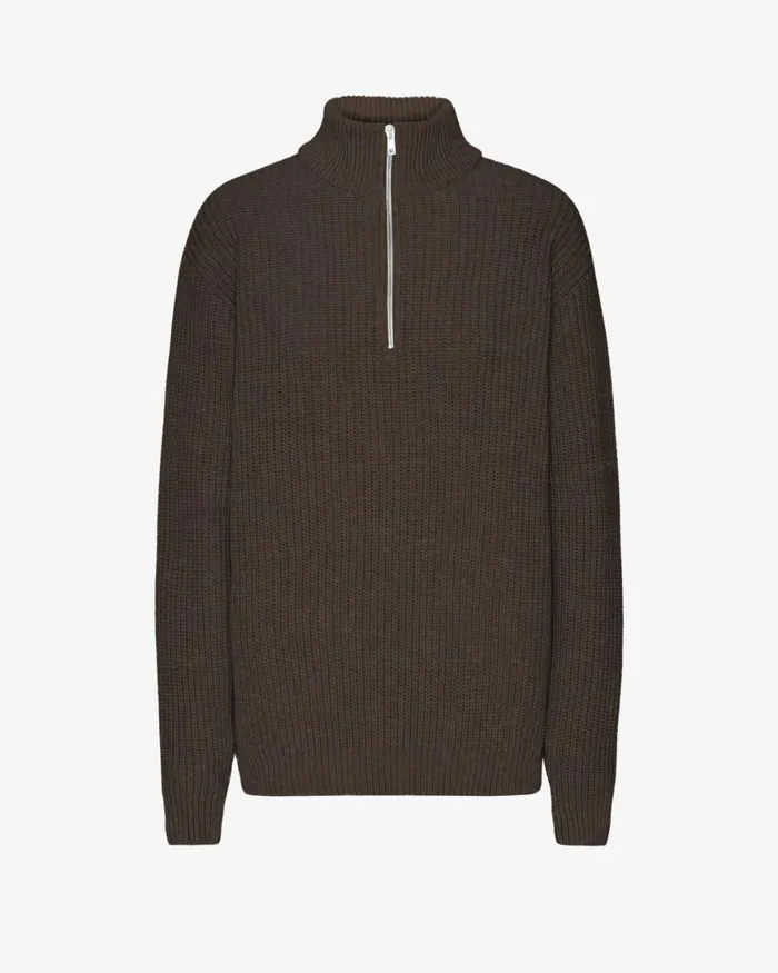 Women Knit Sweaters Colorful Standard Merino Quarter Zip Coffee Brown