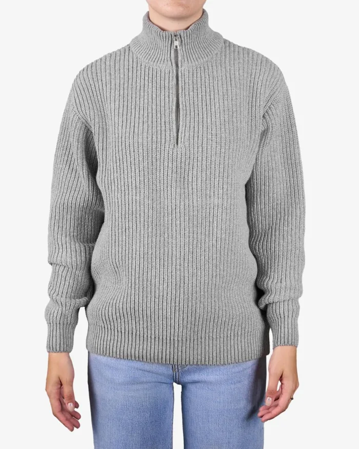 Women Knit Sweaters Colorful Standard Merino Quarter Zip Coffee Brown