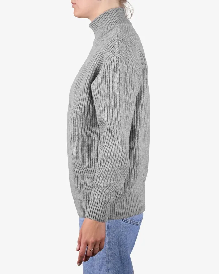 Women Knit Sweaters Colorful Standard Merino Quarter Zip Coffee Brown